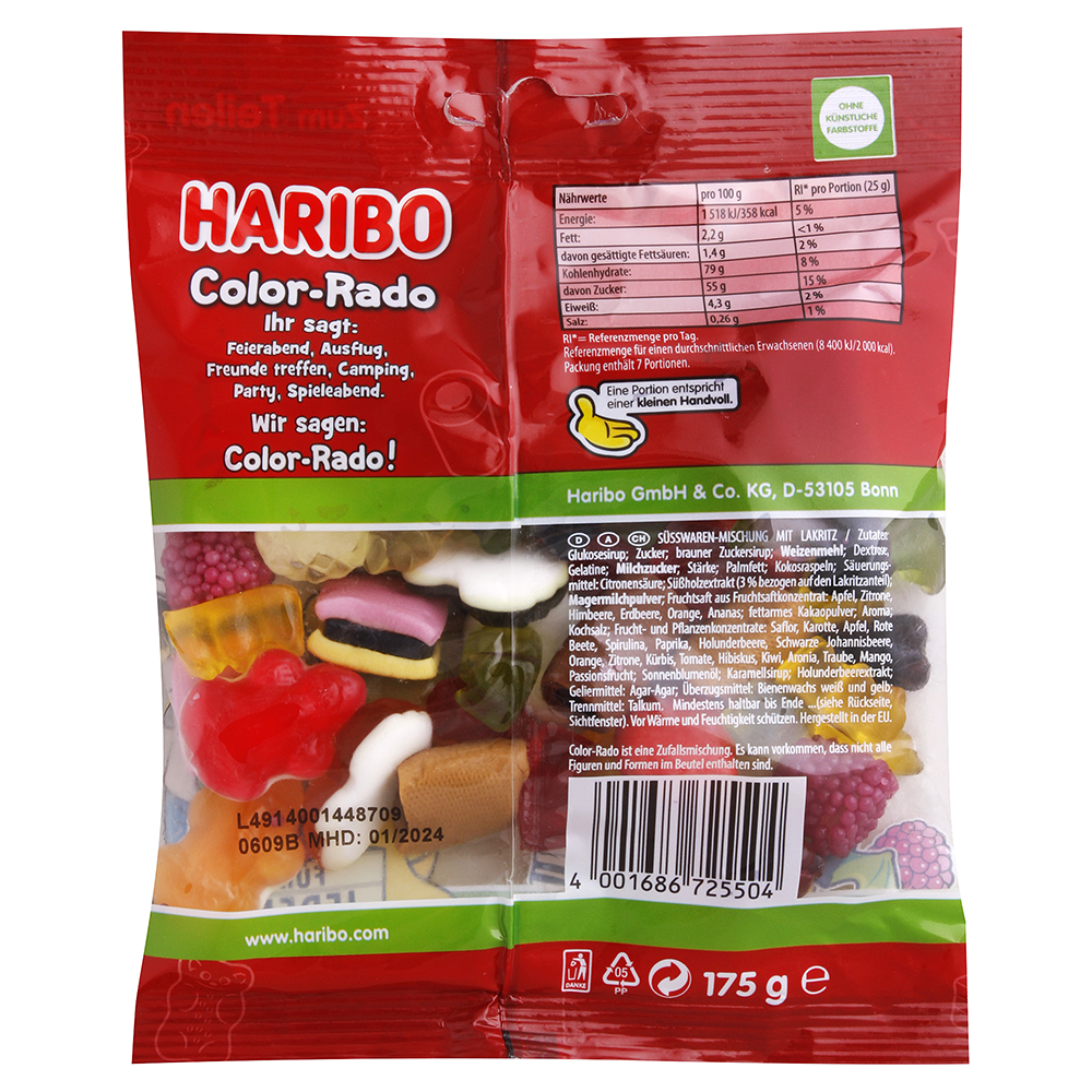 Colour Floppies Haribo - kalorie, kJ a nutriční hodnoty
