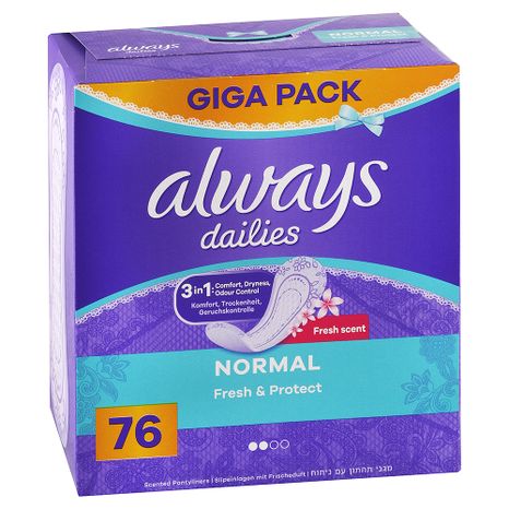 Always Dailies intimky  Fresh & Protect Normal 3v1 se svěží vůní, Giga Pack 76 ks