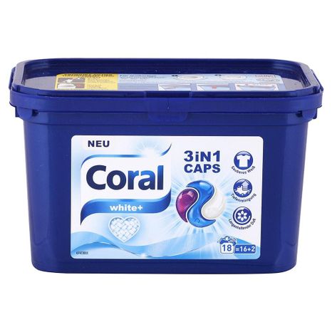 Coral White+ 3v1 kapsle na praní bílého prádla 18 praní