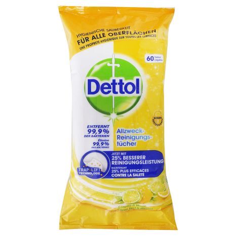 Dettol antibakteriální čistící ubrousky Citron a máta  60 ks
