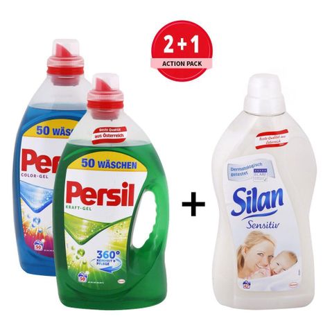 PERSIL univerzální + color gel 2x 50 praní + ZDARMA Silan aviváž Sensitiv 1,5 l